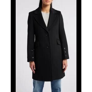 Sam Edelman NWT Coat Womens 6 Black Wool Two Button Twill Reefer